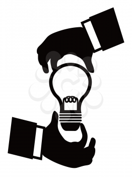 isolated businessman hand holding idea light bulb on white background