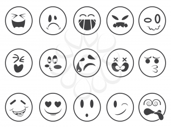 isolated smiley Emoji faces outline icons on white background