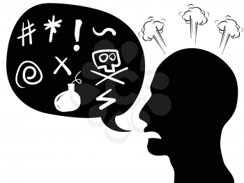 isolated angry person head with speech bubble on white background