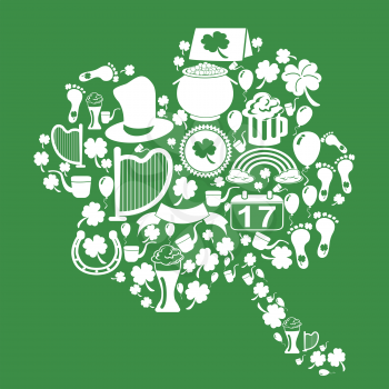 isolated clover leaf with white  st patrick icons from green background