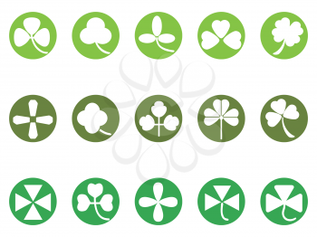 isolated green clover round button icons set from white background