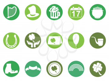 isolated green round st patrick's day button icons set from white background