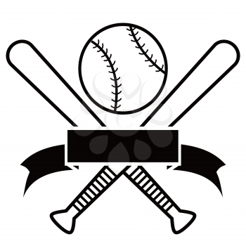 isolated Crossed Baseball Bats And Ball with banner from white background