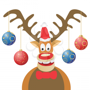 isolated cartoon Christmas deer with Christmas balls on white background