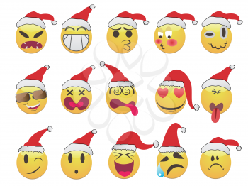 isolated Christmas smiley face icons set on white background