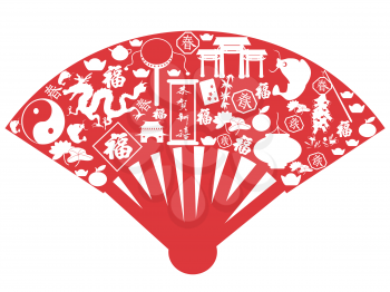isolated Chinese new year fan on white background 