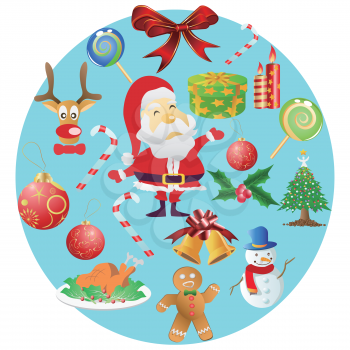 isolated Christmas symbols in round cricle on white background