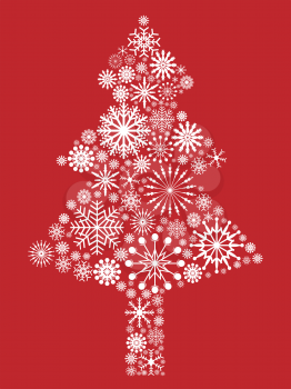 isolated white snowflake Christmas tree on red background for Christmas holiday