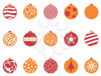isolaetd orange and red color christmas ball icons set from white background