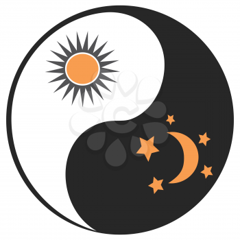 isolated sun and moon in ying yang symbol from white background