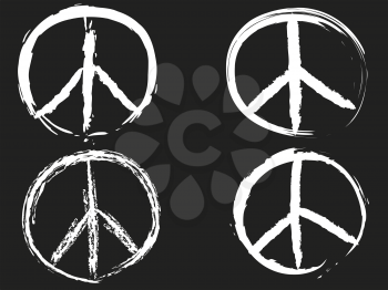 isolated white doodle peace symbol from black background