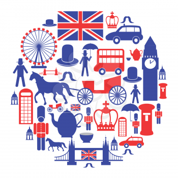 isolated british icons set in circle from white background