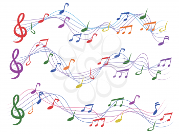 isolated colorful musical notes from white background