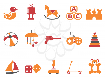 isolated orange and red color toy icons set from white background