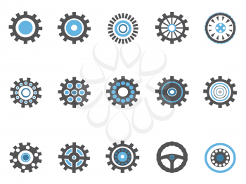 isolated blue gear and cog icons set on white background