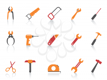 isolated simple orange color hand tool icons set from white background