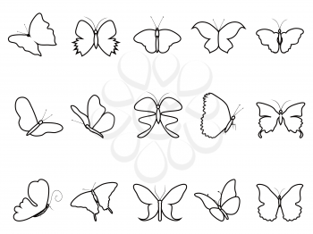 isolated butterfly outline icons set on white background