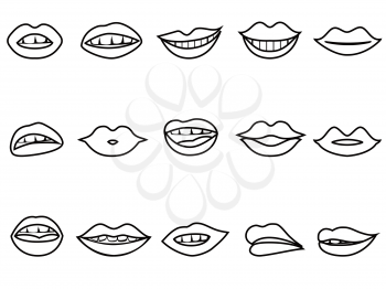isolated lips outline icon set from white background