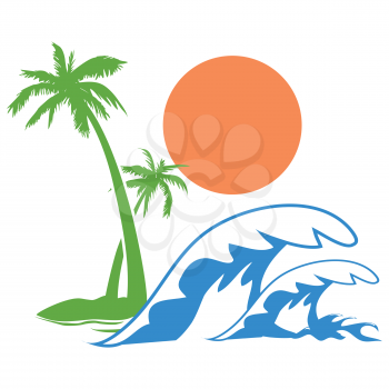 isolated Sunny palm tree wave logo on white background