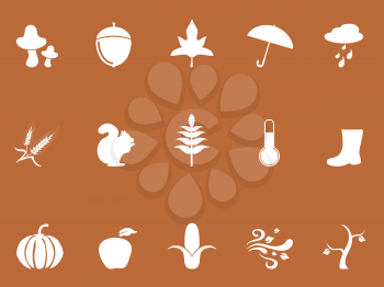 isolated white autumn icons from brown background