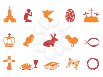 isolated orange and red color easter day icons set from white background