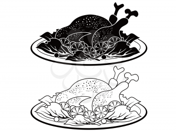 isolated black turkey meat dish outline and Silhouette from white background