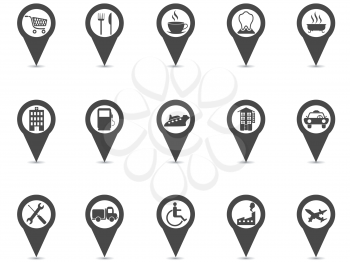 isolated black location place gps pin icons set from white background