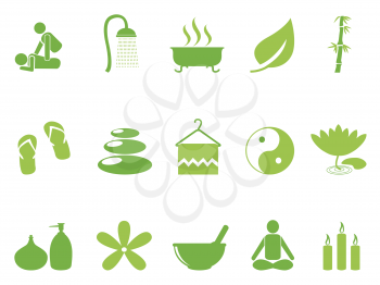 isolated green color spa icons set from white background