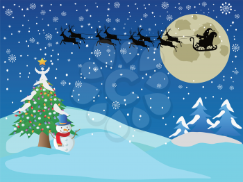 the Christmas holiday background of santa across the snow night
