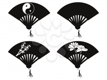 isolated Chinese fan icons on white background