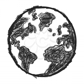 isolated sketchy doodle earth on white background