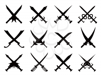 isolated black heraldic swords set froim white background