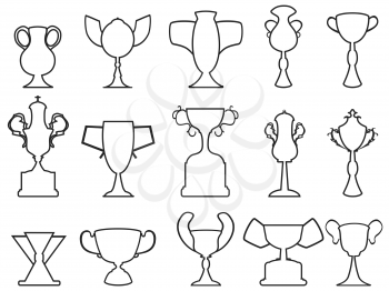 isolated black champion cup outline icons set from white background
