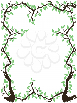 isolated the green tree branch leaves frame with copy space from white background