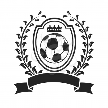 isolated black soccer with shield wreath banner logo from white background