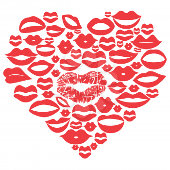 isolated red lips set in heart,vector on white background