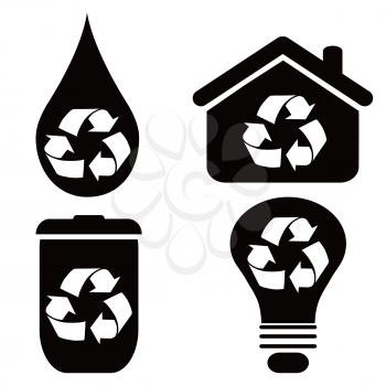 isolated recycle symbol icons set from white background 
