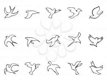isolated simple birds flying outline icons set from white background