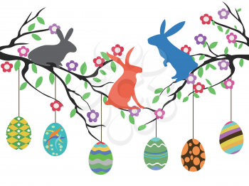 the background of rabbits on easter eggs tree for easter day design