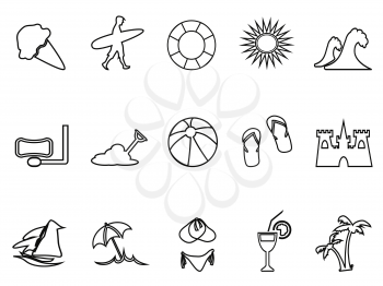 isolated beach linear icon set from white background