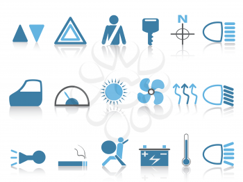 isolated blue car dashboard icons set from white background