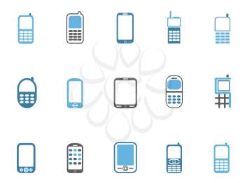 isolated blue cell phone icons set from white background