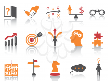 isolated orange business strategy icons set from white background 
