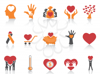 isolated orange color charity icons set from white background