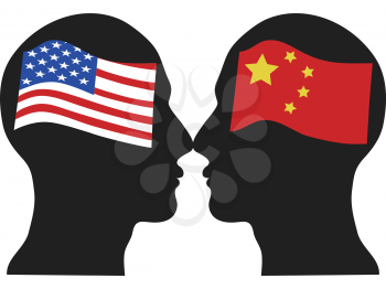 isolated American versus Chinese economic war from white background