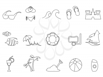 isolated black beach outline icons set from white background