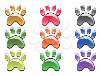 isolated color paw prints icon on white background