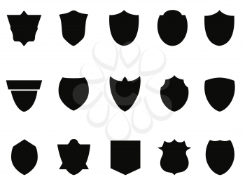 isolated simple black shield icons from white background