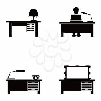 isolated black desk icons set on white background