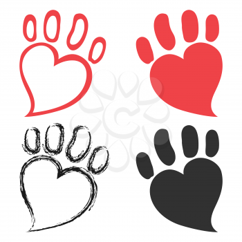 isolated pet paw hearts design from white background